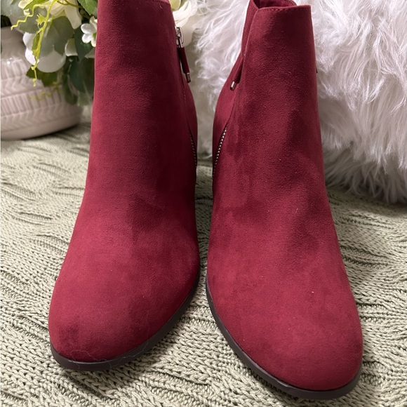 Style & Co. Russet Red Suede Ankle Booties with Side Zipper - Picture 3 of 8